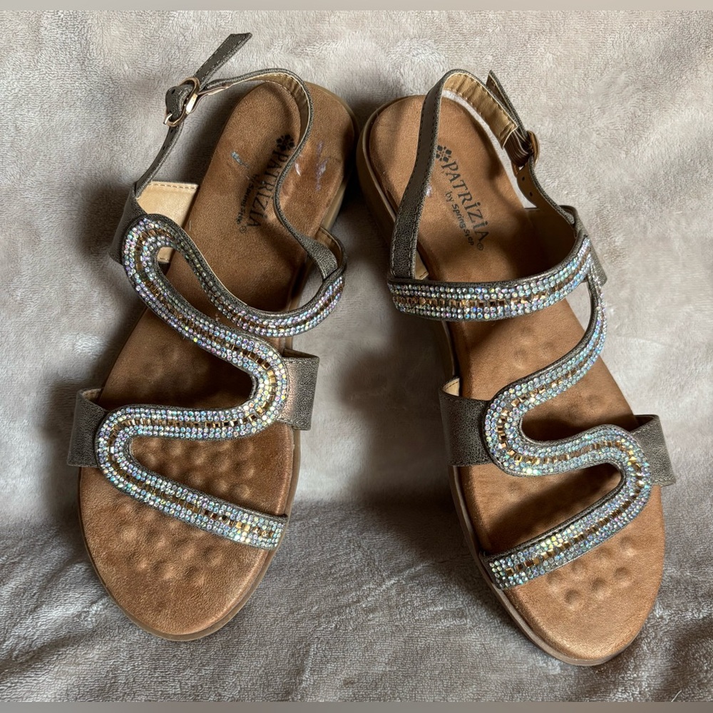 Women's Brown Sandals with Rhinestone Sparkly Bling Accents 9-9.5